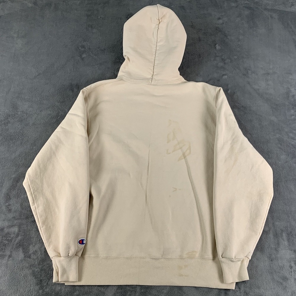 Vintage 90s Champion Hoodie Sweatshirt Pullover Beige M USA Spell Out Rare Color - Picture 2 of 10